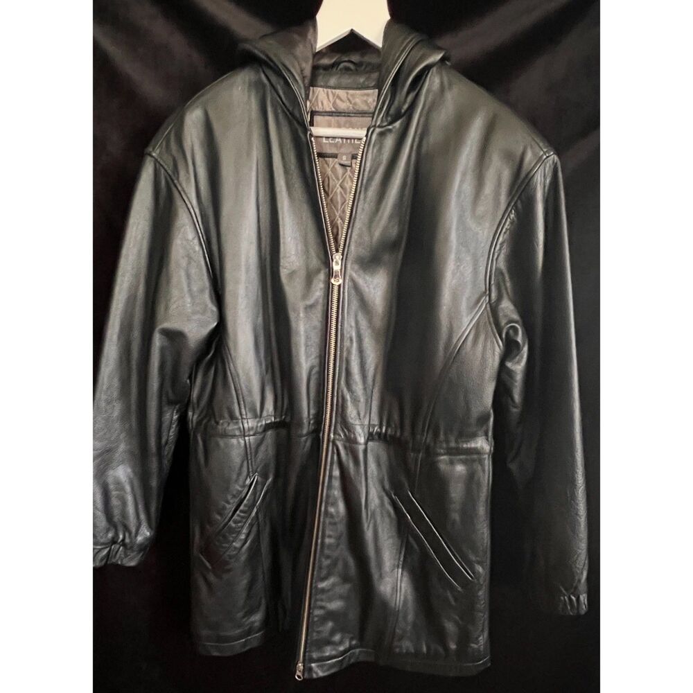 Wilsons Leather Black Hooded Leather Jacket Anorak Parka Women's Small